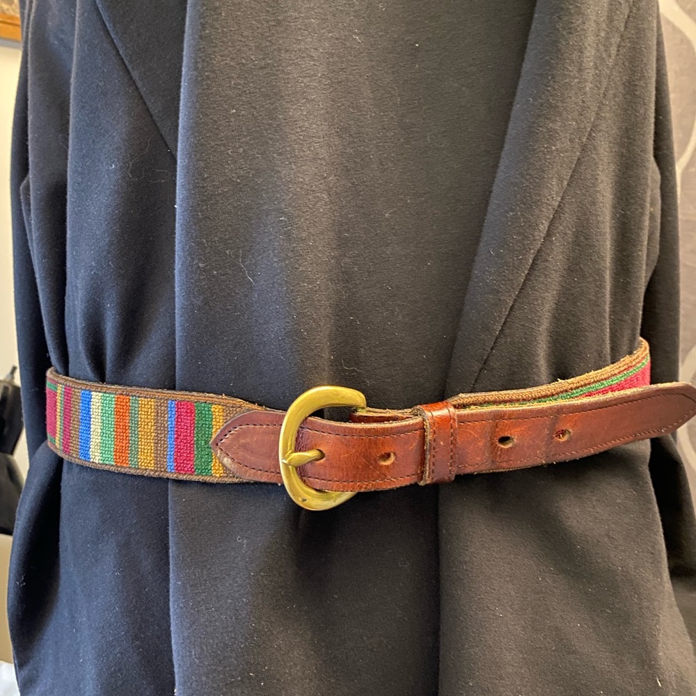 L. Insko Winchester Kentucky Vintage brown Colorful Needlepoint Belt